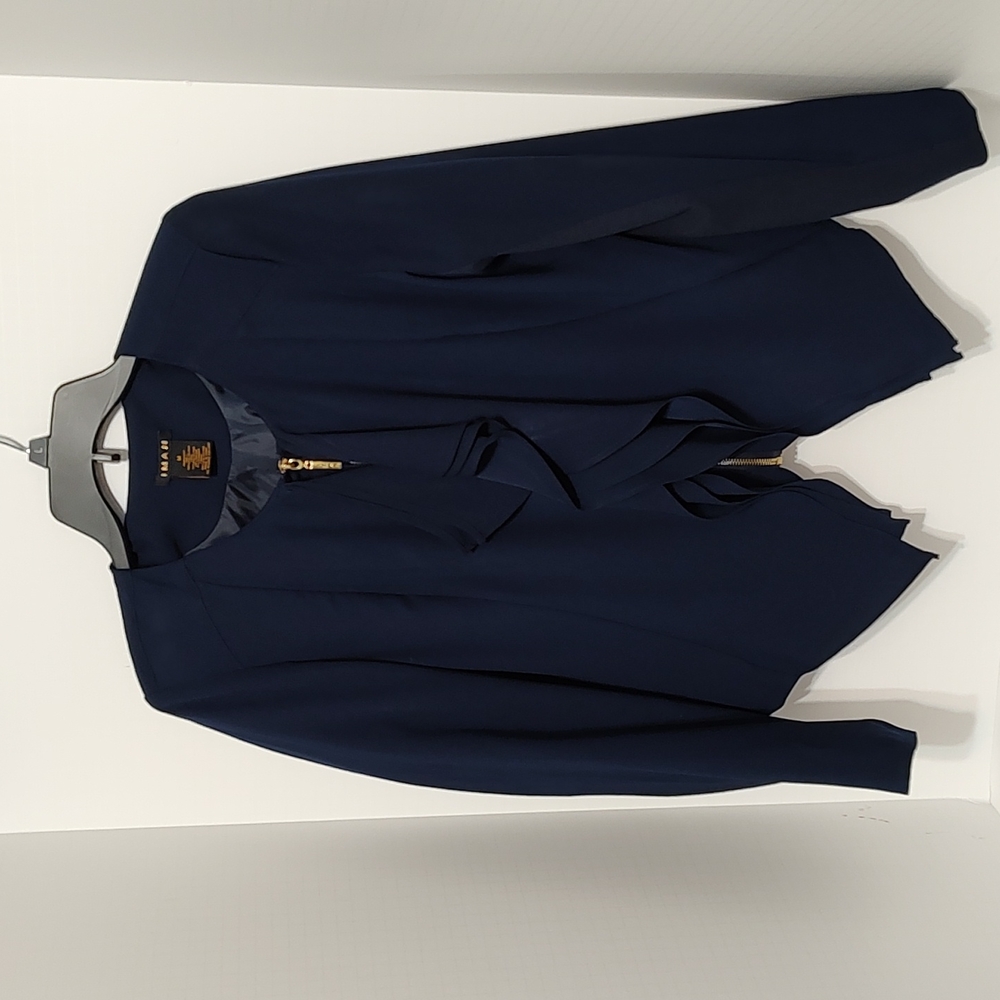 IMAN Navy Blue Waterfall Style Blazer with Gold Zipper sz Medium
